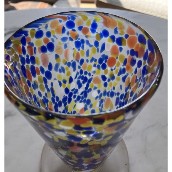 1 Source Hand Blown Art Glass Confetti Vase Drinkware Ice Cream Dish EUC - Picture 8 of 8